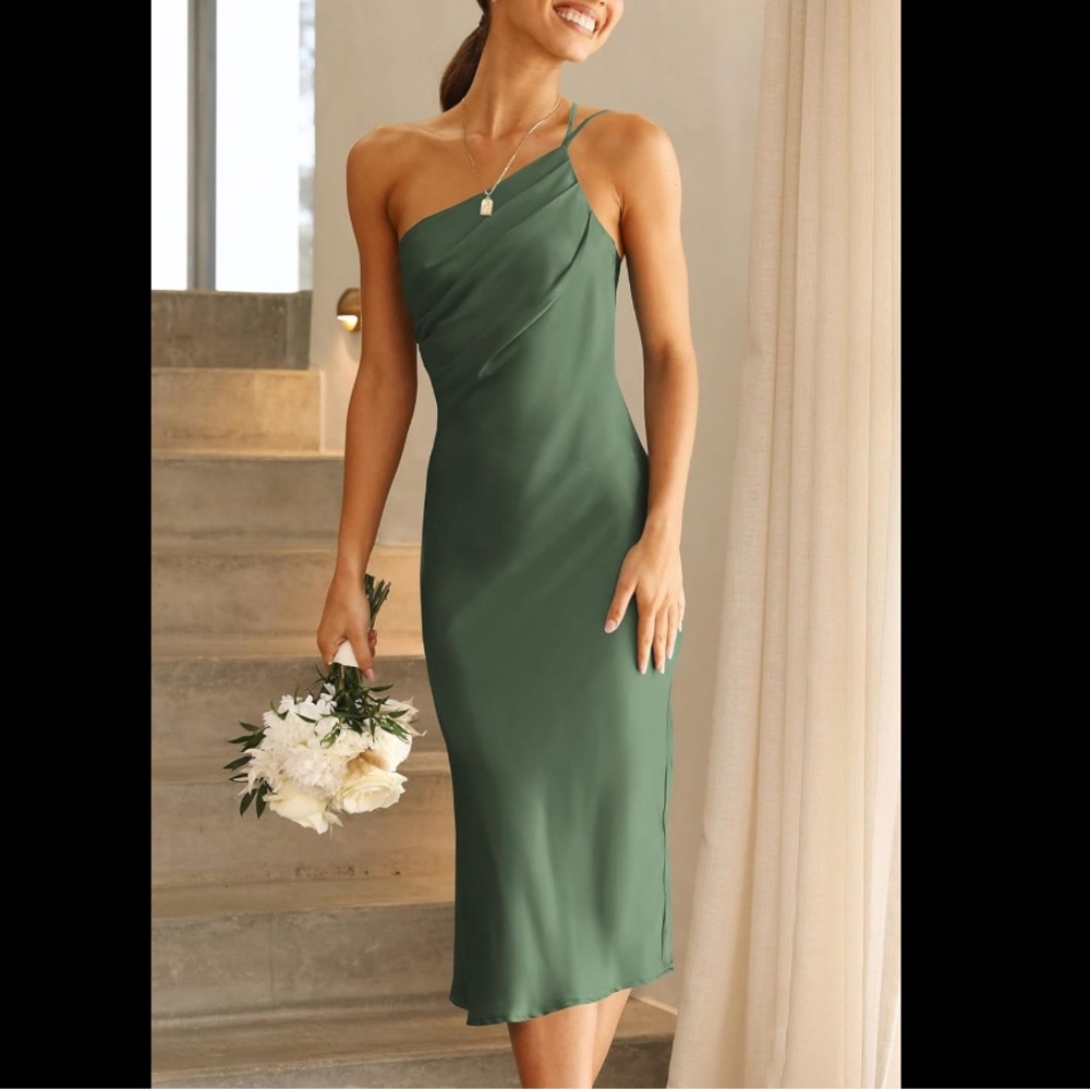 Green One-Shoulder Wedding Guest Dress